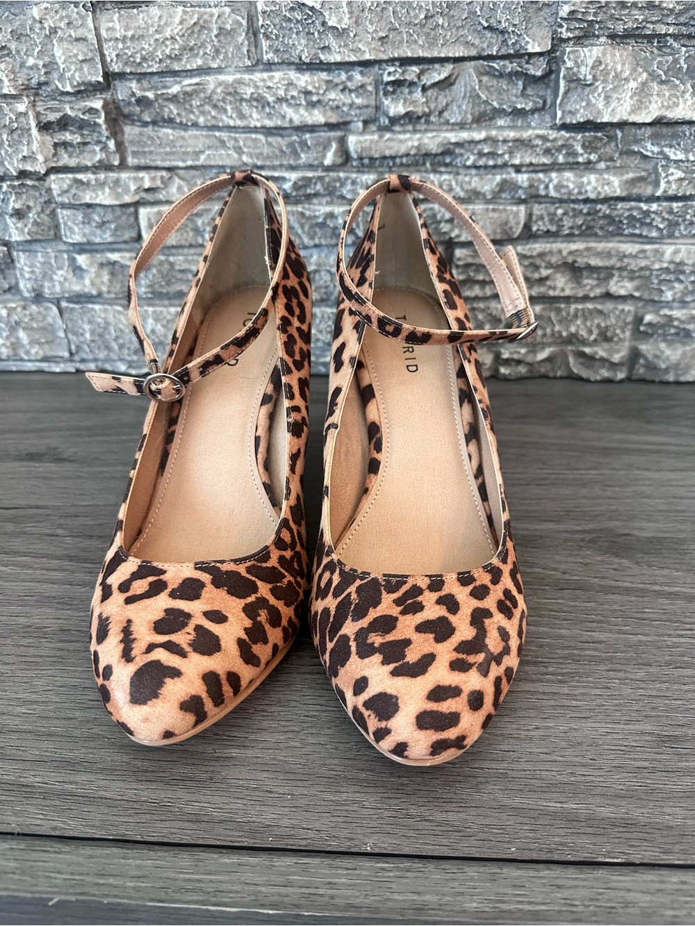 Torrid Leopard Print Ankle-Strap Block Heels - Tan/Black - Picture 4 of 7
